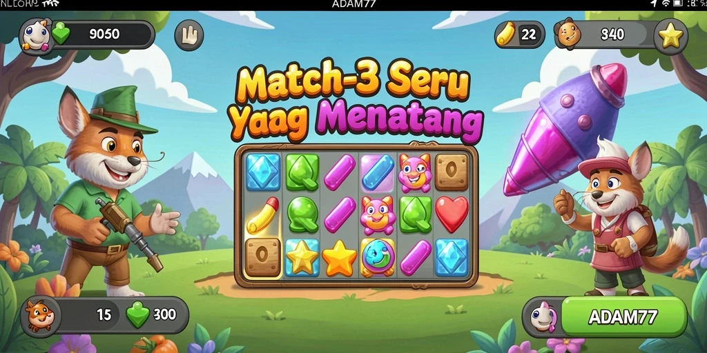 Tampilan gameplay ADAM77 dalam keseruan permainan Match-3.