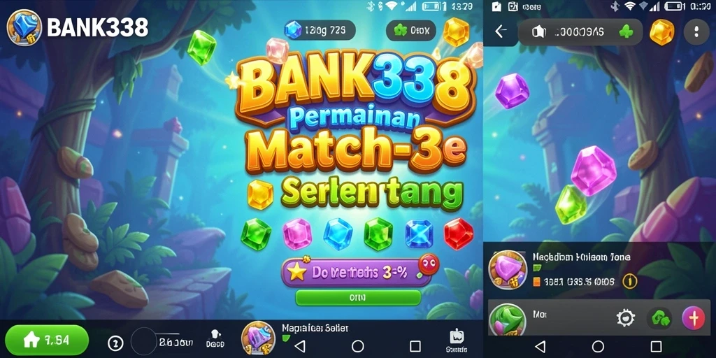 Tangkapan layar gameplay BANK338 menunjukkan level Match-3 yang penuh warna.