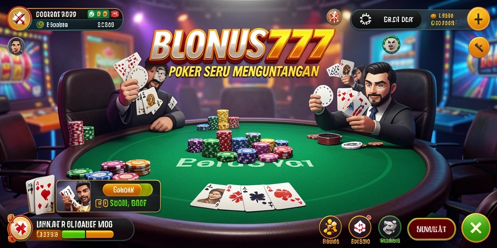 Screenshot utama BONUS777 menampilkan gameplay poker yang seru dan kompetitif.