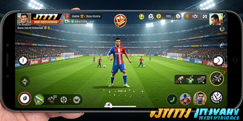 Tampilan gameplay JT777 yang seru dan penuh aksi dalam pertandingan sepak bola.