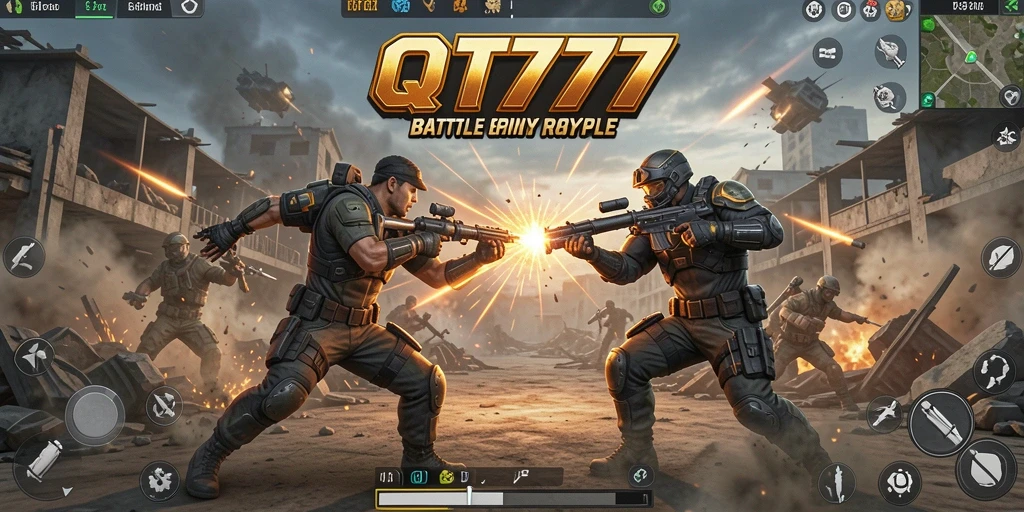 Gameplay intens dari QT777 dengan informasi dan strategi battle royale.