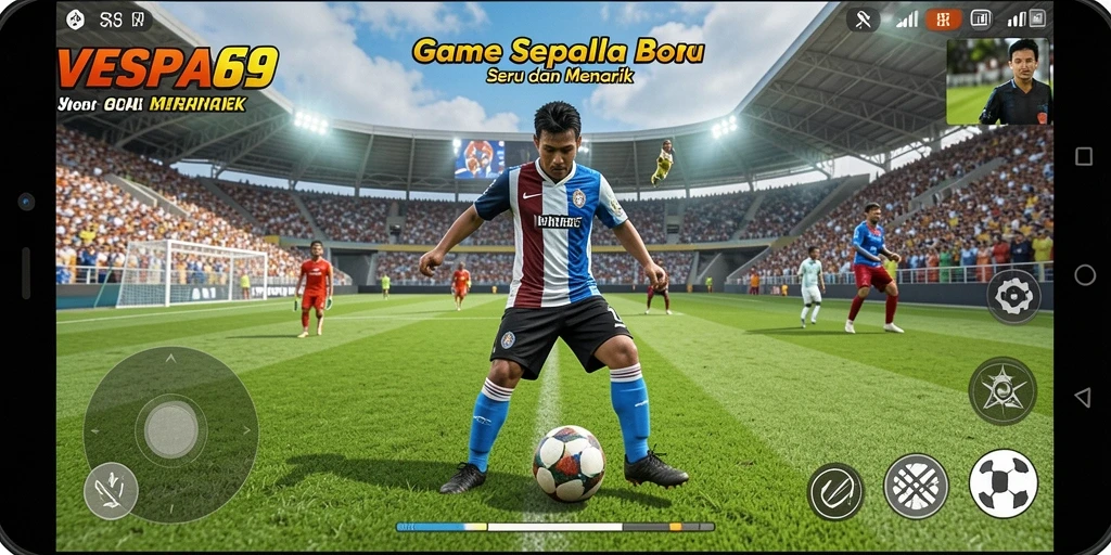 Tampilan gameplay VESPA69 yang seru dalam pertandingan sepak bola.