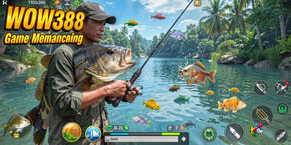 Tampilan gameplay WOW388 yang mendebarkan saat memancing ikan.
